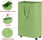 efluky Slim Laundry Hamper with Wheels, Rolling Laundry Basket for Clothes, Small Laundry Basket for Bedroom, Dorm and Laundry Room, 75L (19.8 Gallons) Green