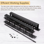 PATIKIL 1U 19 Inch Cable Manager, 6 Pack 24 Slot Horizontal Rack Mount Wire Management Metal Finger Duct Wire Organizer for Network Cabinet, Black