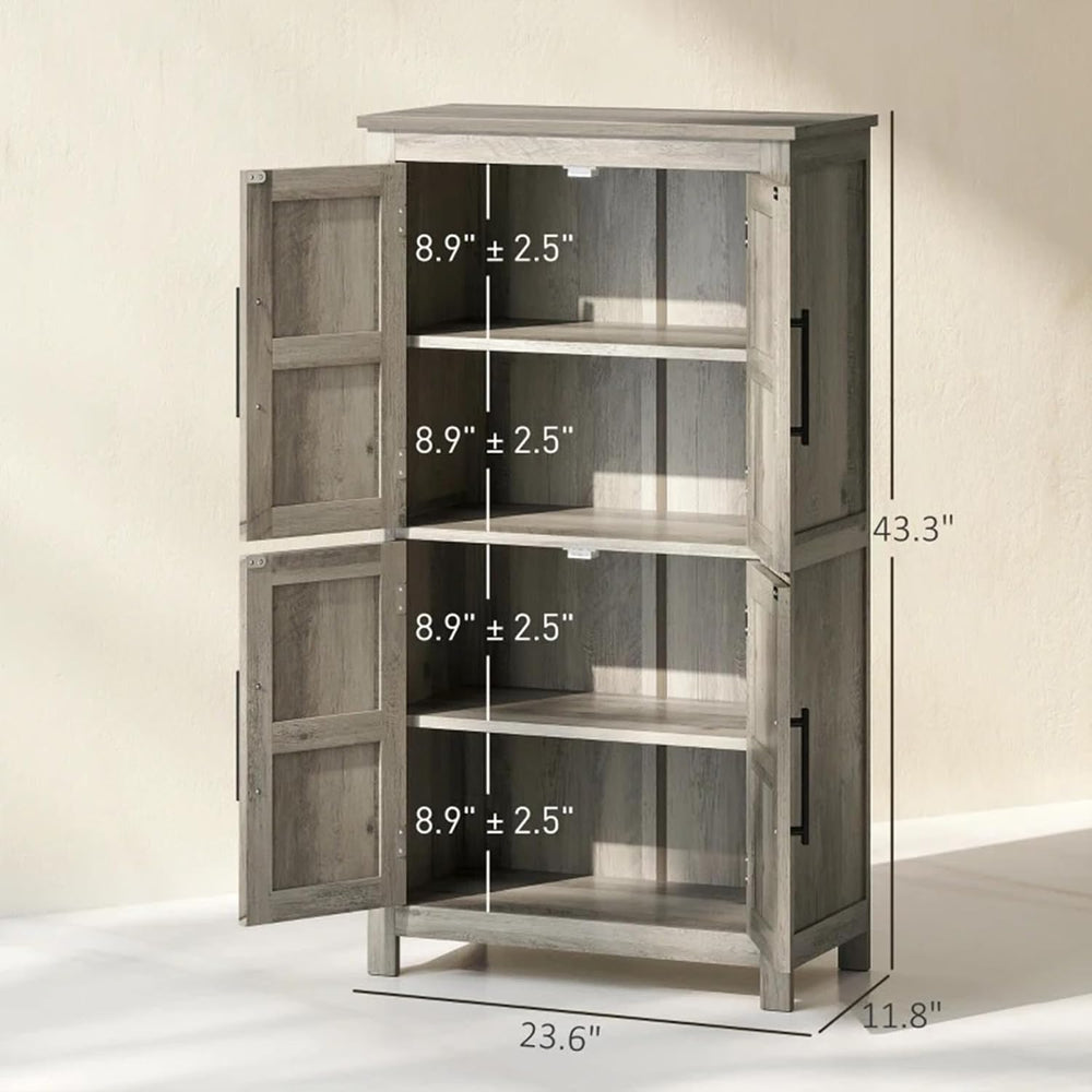 Kitchen Pantry Cabinet, 43.3” Wood Pantry Storage Cabinet with 4 Doors and 2 ...