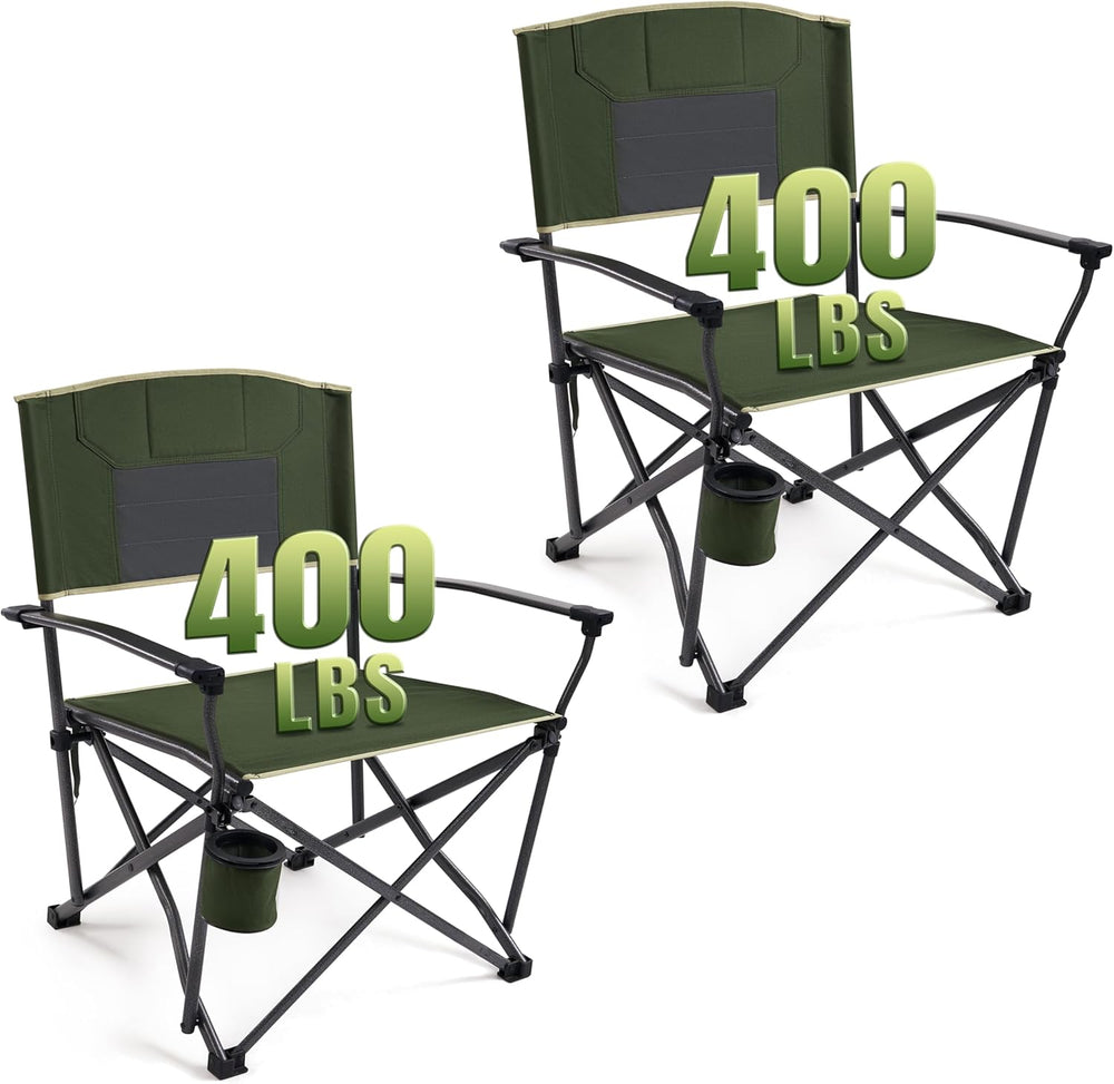 2 Pack Oversized Heavy Duty Camping Chairs for Adults 400LBS Capacity | Porta...