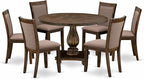 East West Furniture I2MZ7-748 7 Piece Modern Dining Table Set Consist of a Round Wooden Table with Pedestal and 6 Coffee Linen Fabric Upholstered Chairs, 48x48 Inch, Distressed Jacobean