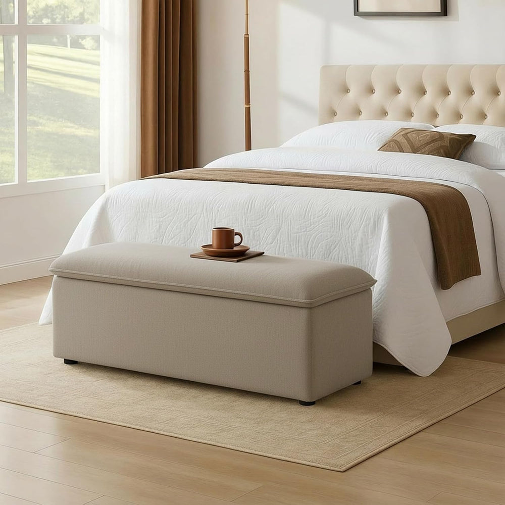 CIMOTA Storage Ottoman Bench, Upholstered End of Bed Storage Bench with Safet...