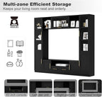 4-Piece Wall Unit TV Stand for TVs Up to 70", Modern Entertainment TV Wall Unit with LED Light, Large Wall Media Center for Living Room, Black