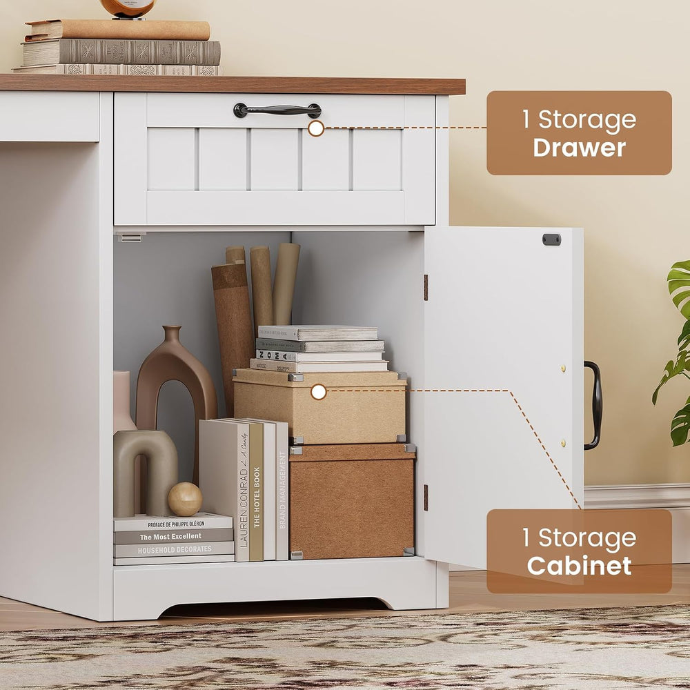 SEDETA Farmhouse 63" L Shaped Desk with Drawers and Storage Cabinet
