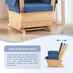 Rubberwood Glider Rocker & Ottoman Silent Nursery Chair for Feeding, Blue | Dual full mechanical bearings Solid rubberwood Oak stain Waterproof dual-fabric cushion High-density sponge Easy assembly