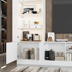 WOODTIME White 114" Large Wall Unit Entertainment Center with Bookshelves, Lights and 18 Shelves, Modern 4-Piece TV Stand Media Console Table with Bridge Cabinet for Living Room & Home Theater
