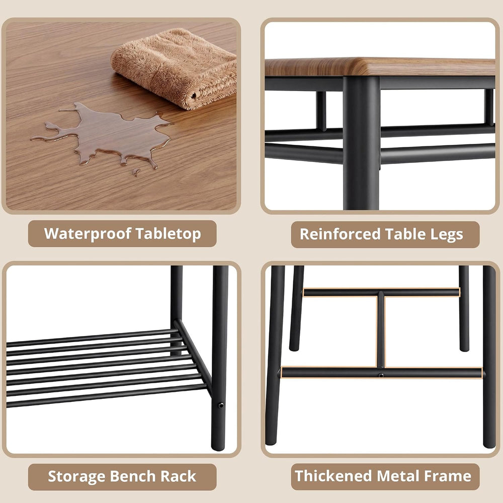 IRONCK Dining Table Set for 4, Kitchen Table with Upholstered Bench and 2 Cha...