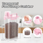 3+5Lbs 2Pack Small Cat Dog Food Storage Containers BPA Free, Airtight Pet Food Storage Containers with Large Pour Spout/1 Measuring Cup/ 4 Safety Locks and Double-Layer Silicone Strip (Pink)
