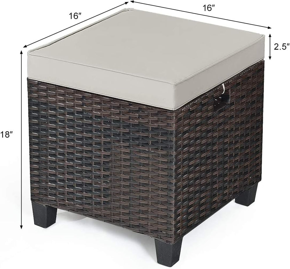 DORTALA Outdoor Ottoman Wicker 2 Piece, Patio Ottomans PE Rattan Foot Rest wi...
