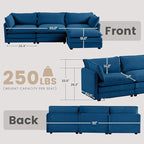 ROWHY Oversized Modular Sectional Sofa with Movable Ottoman, 112 Inch 4 Seat Modern Corduroy Sofa Set, Convertible L Shaped Couch for Living Room and Office, Navy Blue