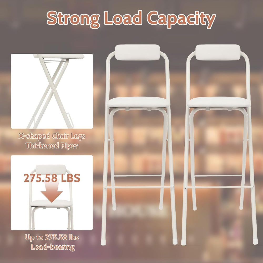 2PCS Folding Bar Stool with Backrest, 29.53in Tall Folding Chair Counter Heig...