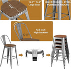 Andeworld Metal Bar Stools Set of 4, 24 inch Counter Height Barstools with Backs Farmhouse Modern High Back Bar Stools with Larger Seat Kitchen Dining Bar Chairs,Silver