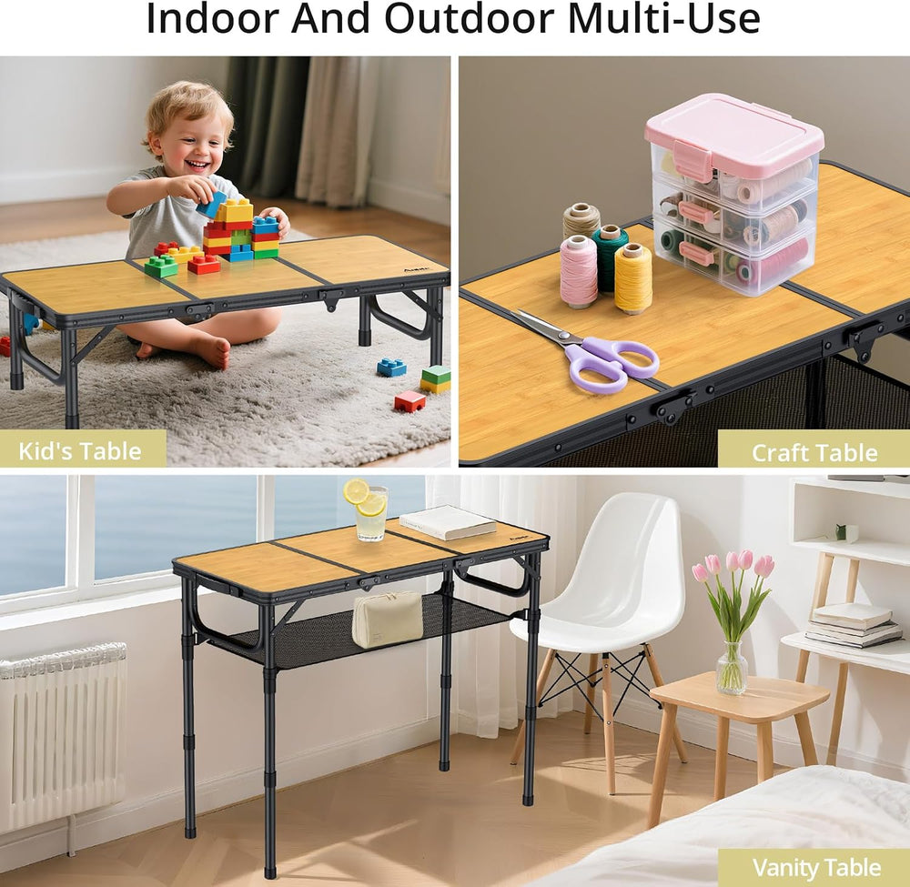 Anbte 3ft Camping Table Foldable with Storage Net and Bag, 3 Adjustable Heigh...