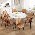 Dining Chairs Set of 8, Mid Century Modern Dining Room Chair, Upholstered Faux Leather Kitchen Chairs with Thick Cushion and Walnut Bentwood Back for Kitchen Dining Room, Brown
