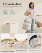 SONGMICS Laundry Hamper with Lid, Large Laundry Basket, 23.8 Gallons (90L), Removable Mesh Liner, Bamboo Handles, Collapsible, 16.5 x 12.6 x 27.8 Inches, Cream White ULCB509W01