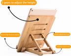Bamboo Tablet Stand Holder - Adjustable Folding Wood iPad Stand With Chargeable Hole for Desk and Cooking (Tablet A)