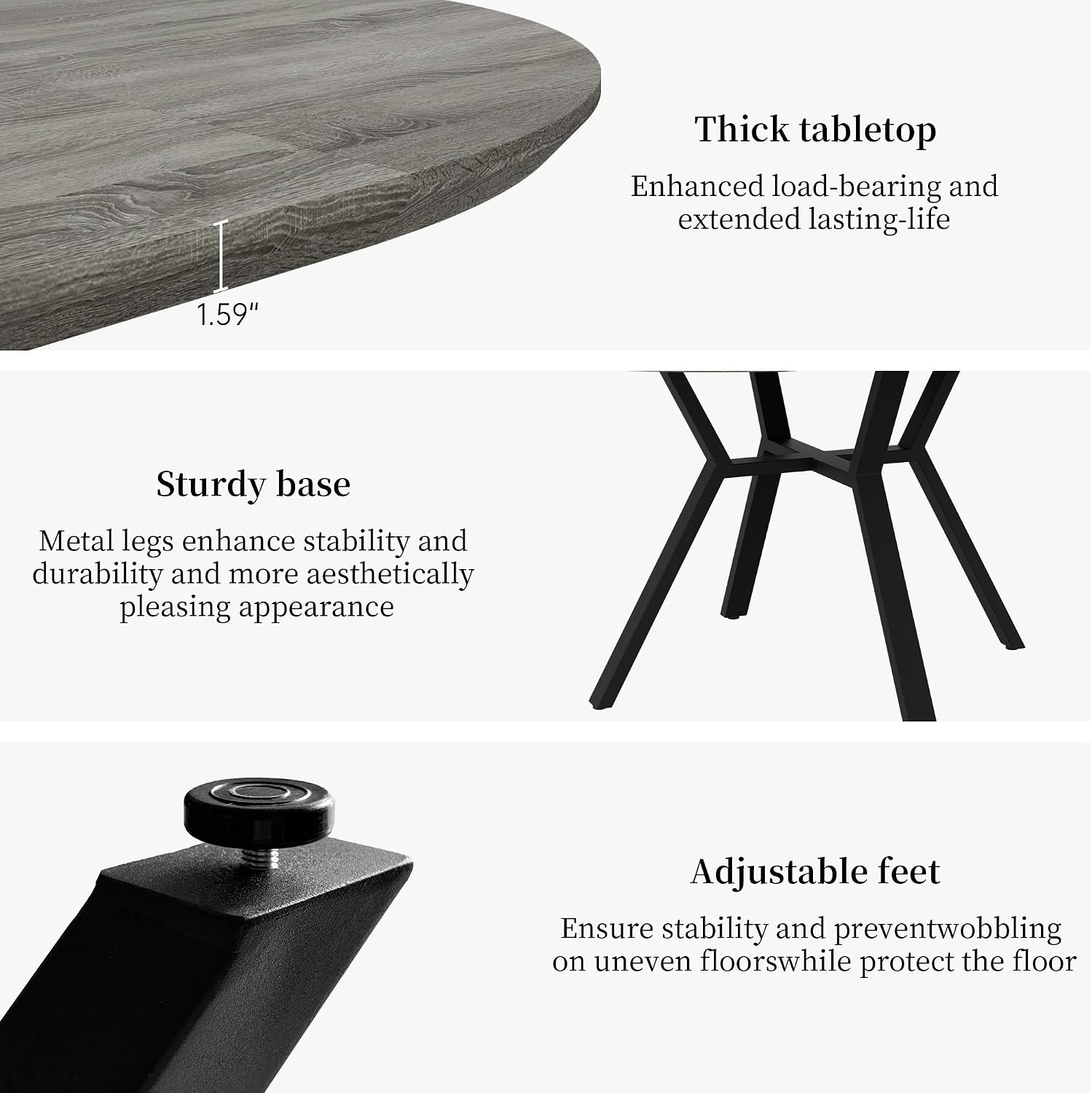 HIPIHOM Extendable Round Dining Table Set for 6 People, 43.3"-59.1" Extendable Kitchen Table with 6 Upholstered Chairs, Space Saving for Kitchen Dining Room (Grey Table+6 U-Shaped White Chairs)