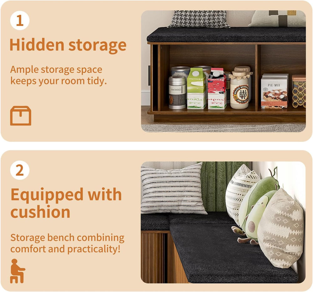 Corner Storage Bench with Hidden Storage, L-Shaped Shoe Bench with Cushion, S...