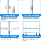 IZEUK Heavy Duty Rolling Garment Rack with 3 Adjustable Wire Shelves, Hanging Rod & Side Hooks - Mobile Clothes Rack with Wheels, 29.5" W x 15.7" D x 75" H, White