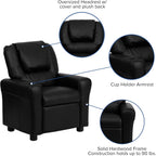 Flash Furniture Vana LeatherSoft Kids Recliner with Cup Holder, Headrest, and Safety Recline, Contemporary Reclining Chair for Kids, Supports up to 90 lbs., Black