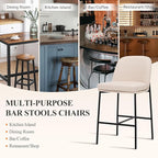 COLAMY Counter Height Bar Stools Set of 4, 25 Inch Modern Fabric Kitchen Island Stools with Back, Upholstered Counter Barstools Armless Bar Chairs with Metal Legs for Island Dining Room Bar, Beige