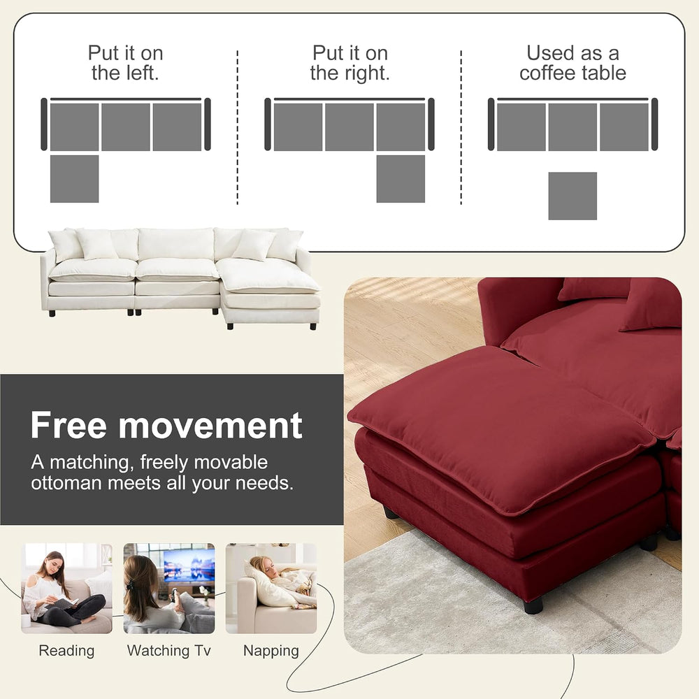 108.27" Modular Sectional Sofa, 4 Seat L Shaped Couch with Chaise | Deep...