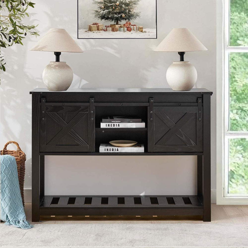 Black Farmhouse Entryway Table, Rustic Hallway Table with Storage Shelf, Sofa...