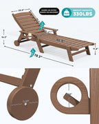 SERWALL HDPE Outdoor Lounge Chair Set of 4 with Cup Holder, Brown | with 5 Position Adjustable Backrest & Rolling Wheels