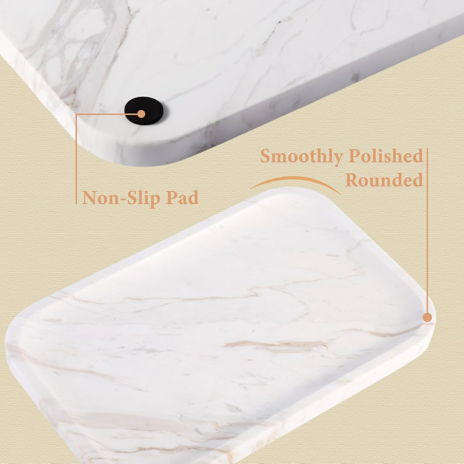 Marble Vanity Tray, Marble Bathroom Tray Countertop, Decorative Trays for Dresser Organizer, White Stone Storage Serving Trays for Kitchen, Perfume, Jewelry Cathall Holder