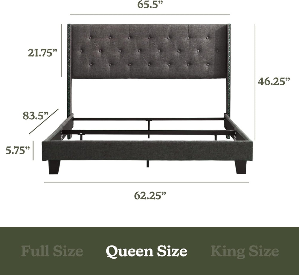 Hearth & Harbor Queen Bed Frame with Headboard Wingback – Linen Platform ...
