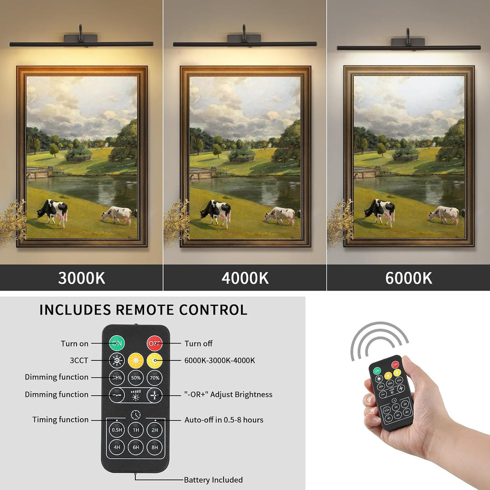 Black Picture Light, 24inch Wireless Picture Lights for Wall Rechargeable, 10...