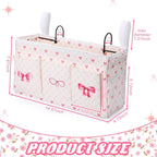 Pink Bow Bedside Caddy, Cute Bow Bedside Organizer, Pink Coquette Aesthetic Hanging Storage Caddy Bag with Fixed Strap and Water Bottle Holder for Home, College, Dorm, Bunk, Hospital, Bed Rail