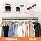 Closet Rod 50-87 Inches, Adjustable Heavy Duty Metal Black Closet Rods for Hanging Clothes 1.3 Inches Diameter for Wardrobes Laundry
