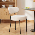 DUMOS Dining Chairs Set of 2, Mid Century Modern Chair Round Upholstered Curved Backrest, Kitchen Vanity Living Room Chairs with Black Metal Legs，Ivory White