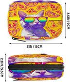 Sunglasses Cat Pizza Pattern Pill Organizer Travel Medicine Case with Zipper Daily Vitamin Storage Bag Portable 8 Slot Weekly Pill Box Supplement Holder for Home Office Gym Travel