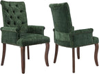 Upholstered Tufted Chenille Dining Chairs with Arms & Nailhead Trim – Solid Wood Frame & Legs, Modern Farmhouse for Dining, Kitchen & Living Room (Set of 2, Olive Green)
