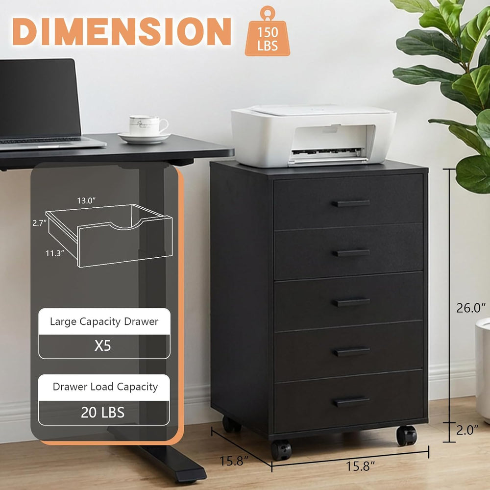 SweetGO 5 Drawer Storage Cabinet, Under Desk Organizer with Printer Stand Woo...