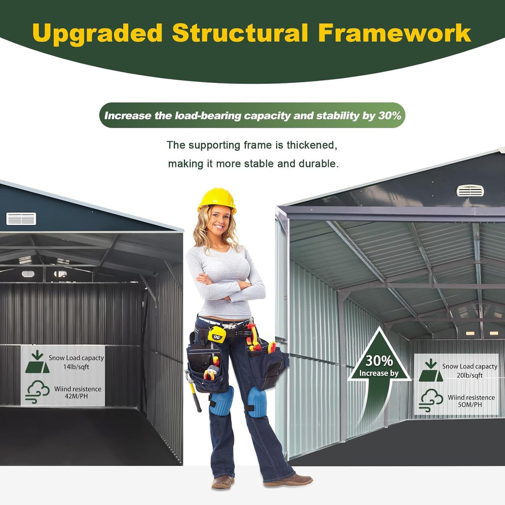 Outdoor Storage Shed 20x13 FT, Sheds & Outdoor Storage Clearance - Metal Garage Shed for Car, Truck, Bike, Garbage Can, Lawnmower - Backyard Tool House Building with 2 Doors and 4 Vents