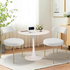 3-Pieces 31.5" Round Dining Table Set for 2, White Dining Table & Boucle Upholstered Dining Chairs Set of 2 for Kitchen Dining Room Apartment Small Space(White-Gold Leg Chair)
