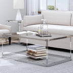 Glass Coffee Table, Clear Coffee Table with 2 Tiers, Acrylic Leg, Chrome Frame, Rectangular Center Table for Living Room (Chrome-New)