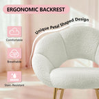 Petal Makeup Vanity Chair with Back,Modern Dining Chair,Upholstered Desk Chair for Girls with Gold Metal Legs for Home Office,Bedroom, (White)