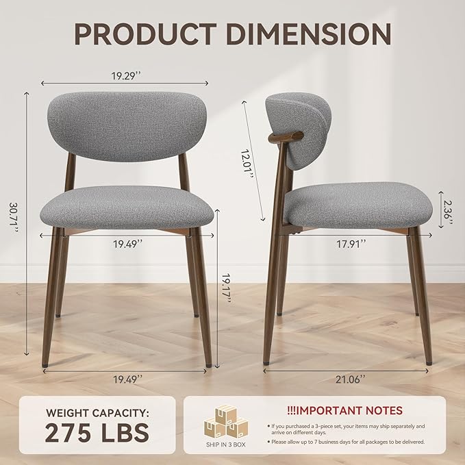 Dining Chairs Set of 6, Curved Back Kitchen Room Chairs with Metal Legs and Anti Slip Pads, Upholstered Dining Chair for Home and Restaurant, Light Grey