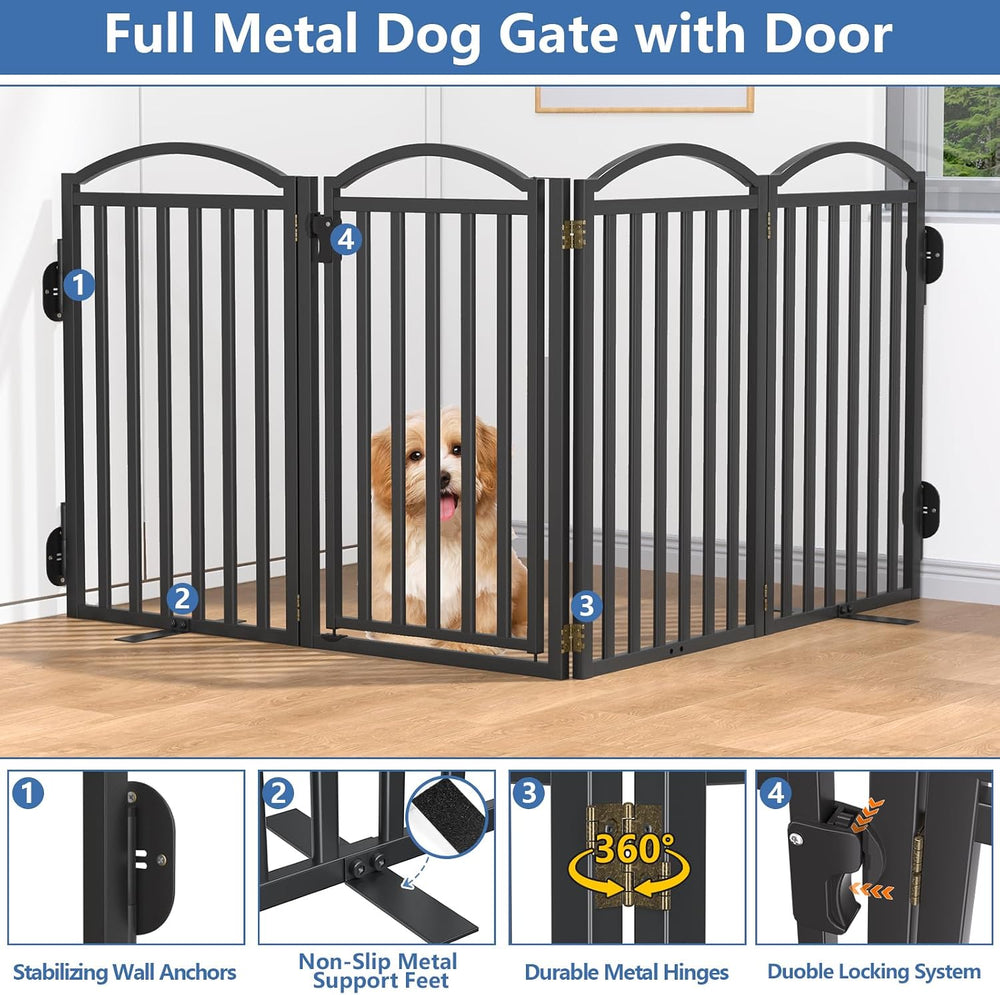 Malier Metal Freestanding Dog Gates, Outdoor Indoor Dog Fences, Extra Wide Fo...