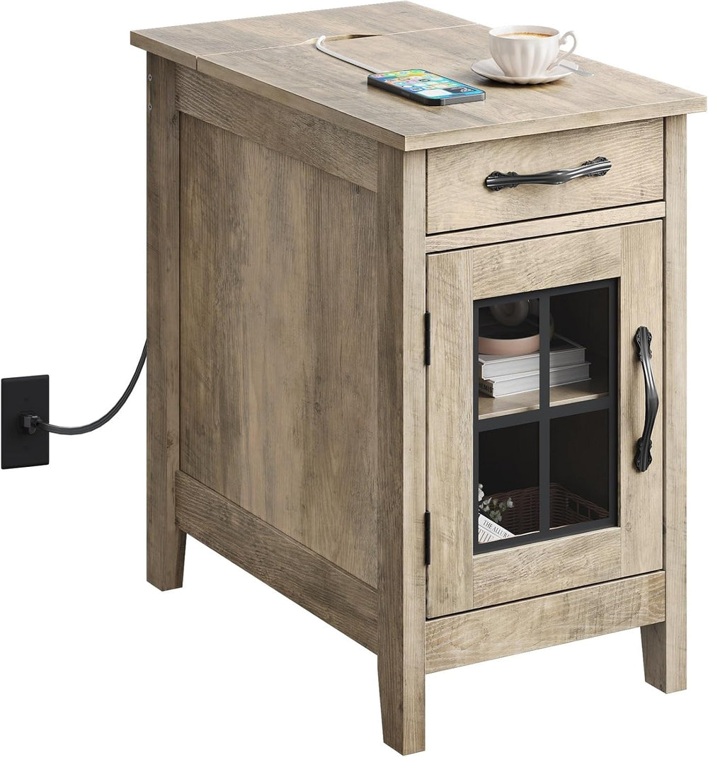WLIVE End Table with Charging Station, Narrow Side Table for Living Room, Far...