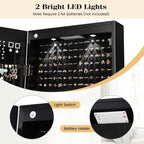 Giantex Wall Door Mounted Jewelry Armoire Cabinet with 47.5" H Full Length Mirror, 2 LEDs Lockable Jewelry Organizer Box with Bracelet Rod, 2 Drawers, Large Storage Capacity (Black)