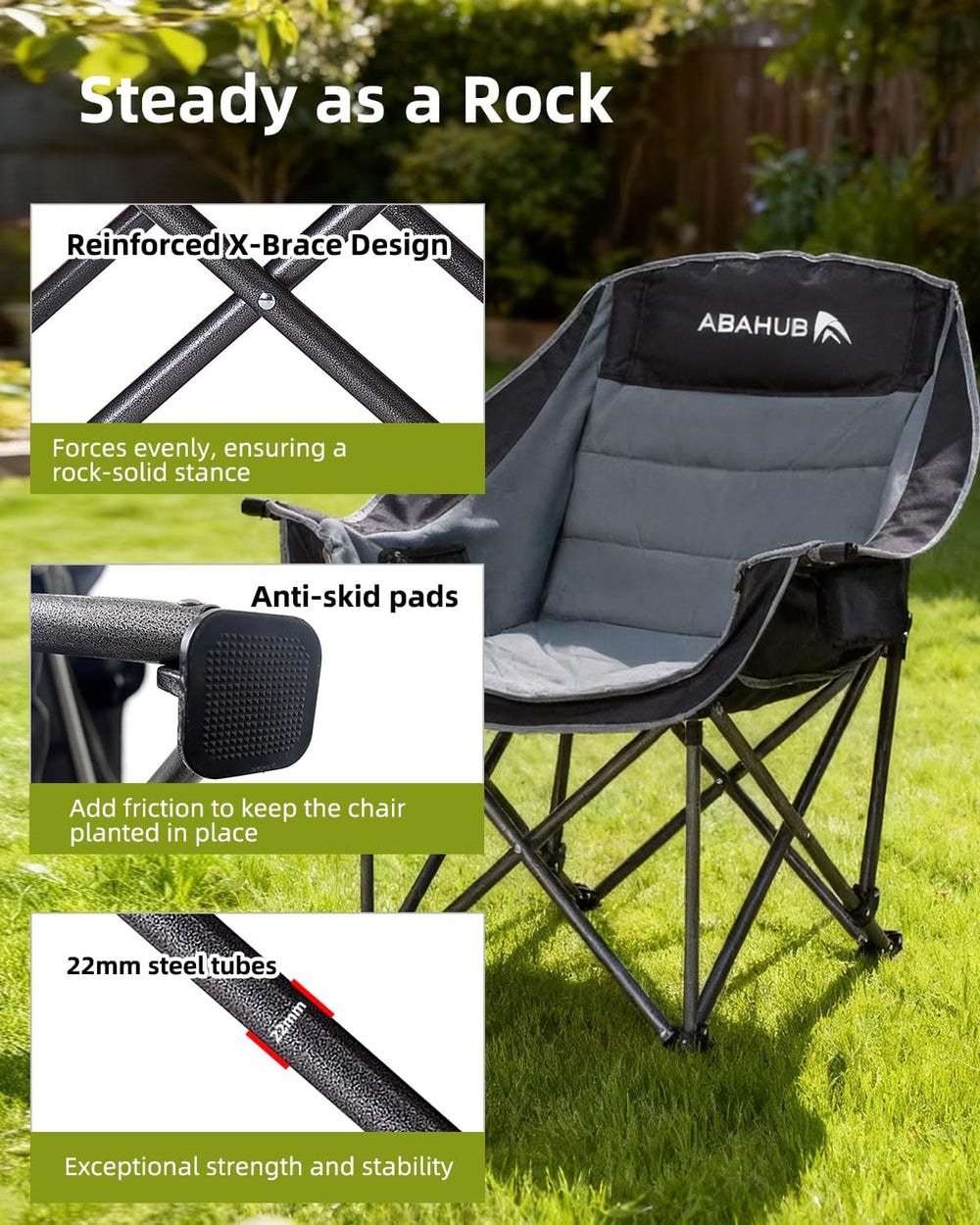Abahub Camping Chairs Oversized Padded Heavy Duty Quad Foldable Portable Fold...
