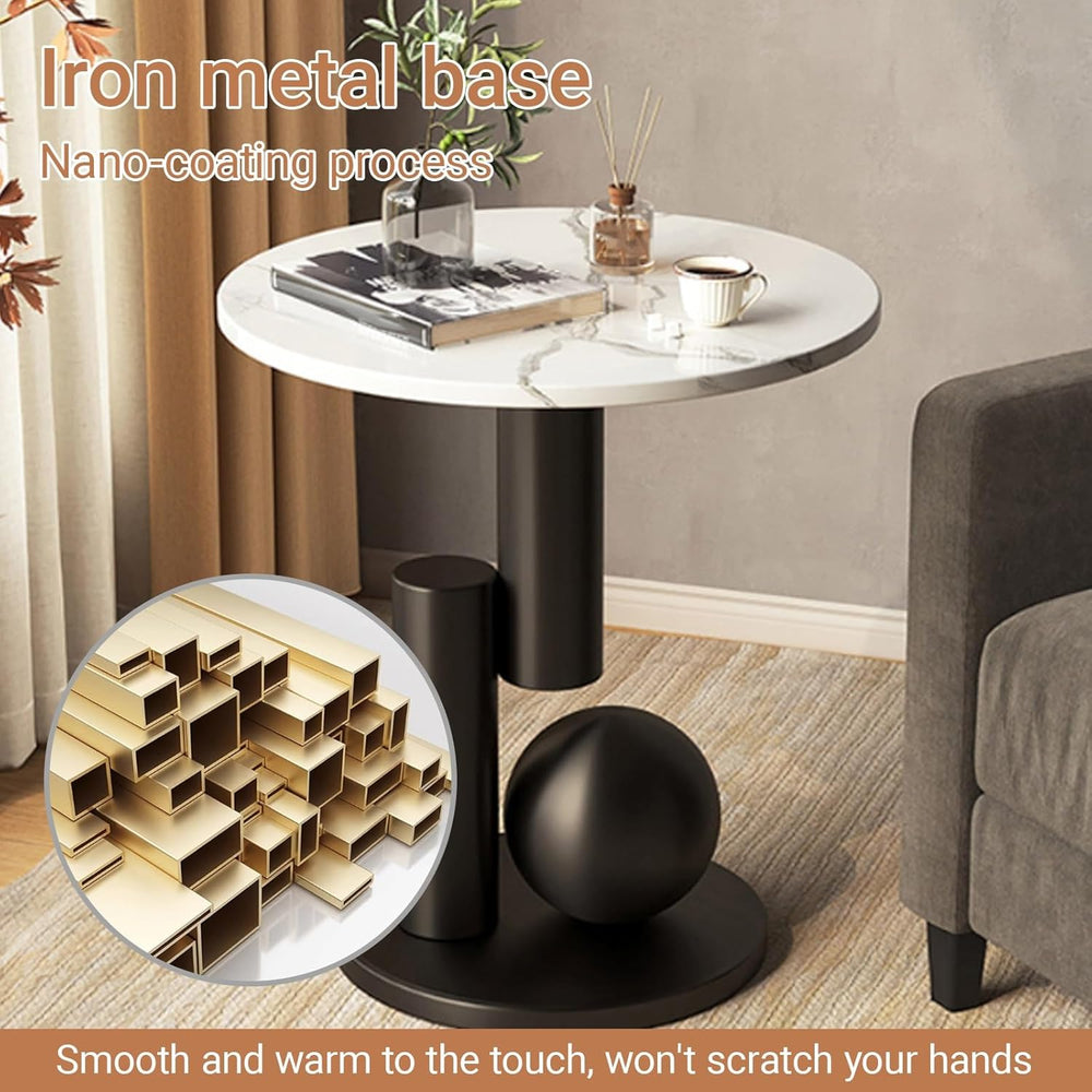 Small Round Marble Sofa Side Table, Creative Mini Leisure Accent End Table, S...