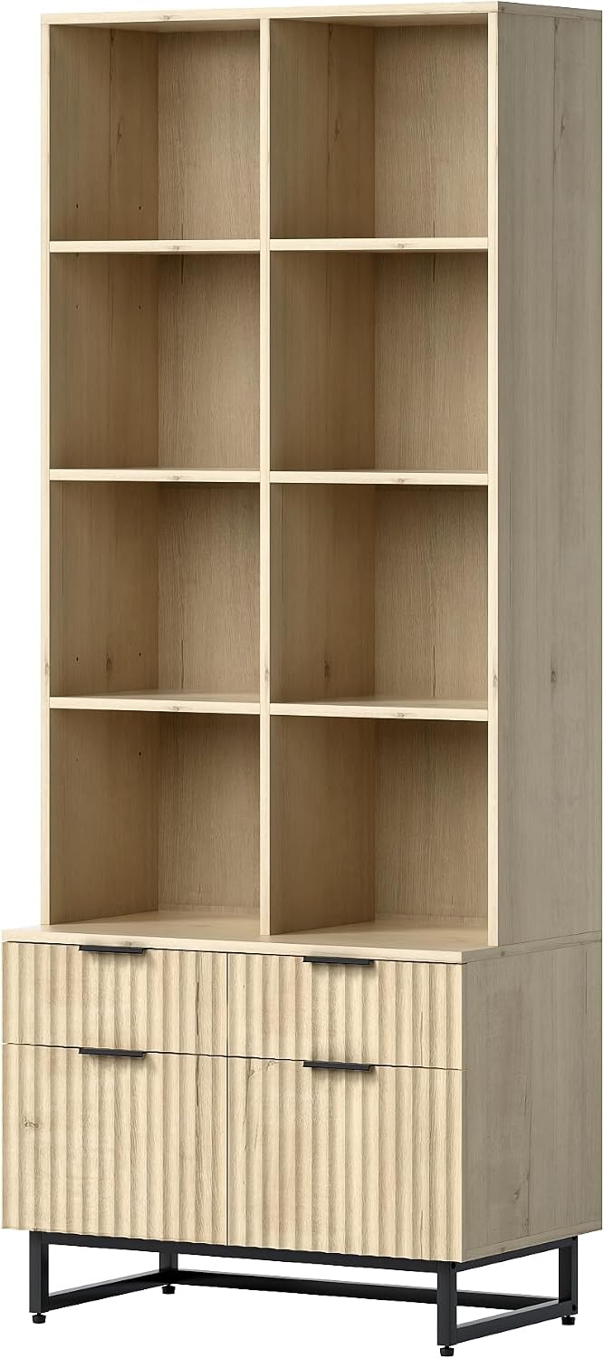 71" Tall Fluted Kitchen Pantry, Mid Century Modern Storage Cabinet with ...