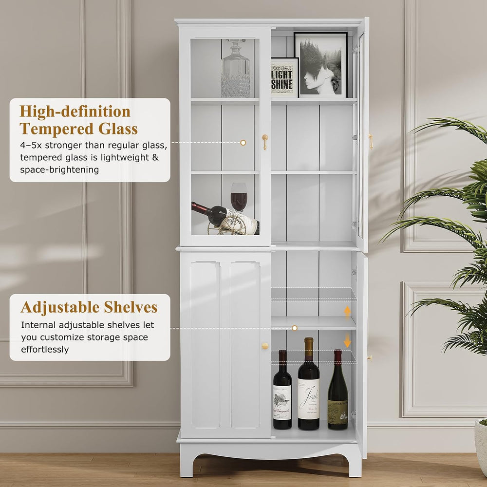ARTPOWER 72" China Cabinet, Freestanding Kitchen Pantry with Tempered Gl...