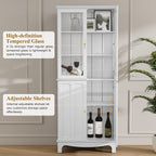 ARTPOWER 72" Freestanding Kitchen Pantry Storage Sideboard, Classical Tall Cabinet with Glass Door and Adjustable Shelves for Kitchen, Livingroom and Dining Room, White